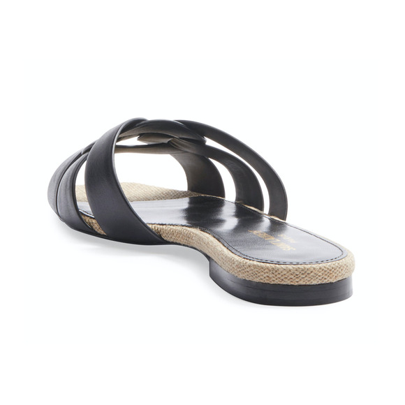 Saint Laurent YSL Tribute Nu Pieds Black Leather Beige Rope Slide Sandal Flat 36 - Picture 10 of 12